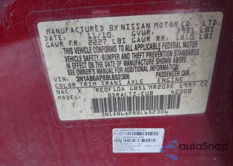 2011 Nissan Sentra 2.0S from USA, damaged, VIN 3N1AB6AP8BL652306